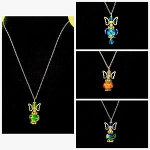 Glass Beaded Angel Pendant with Silver Tone Necklace